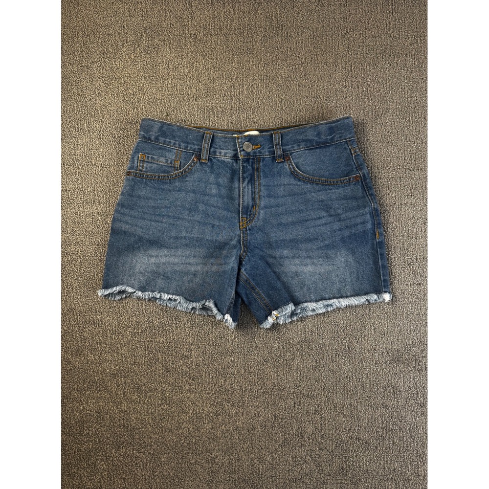 Levi Strauss Signature Shorts Girls Size 14 Blue Denim Midi Raw Hem Adjustable